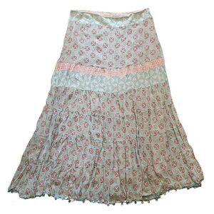 Vintage Y2K Apostrophe Skirt Women's 16 Blue Maxi Block Print Gypsy Hippie